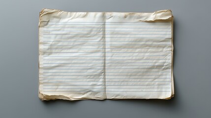 Aged Notebook Pages with Faded Lines on Grey Surface