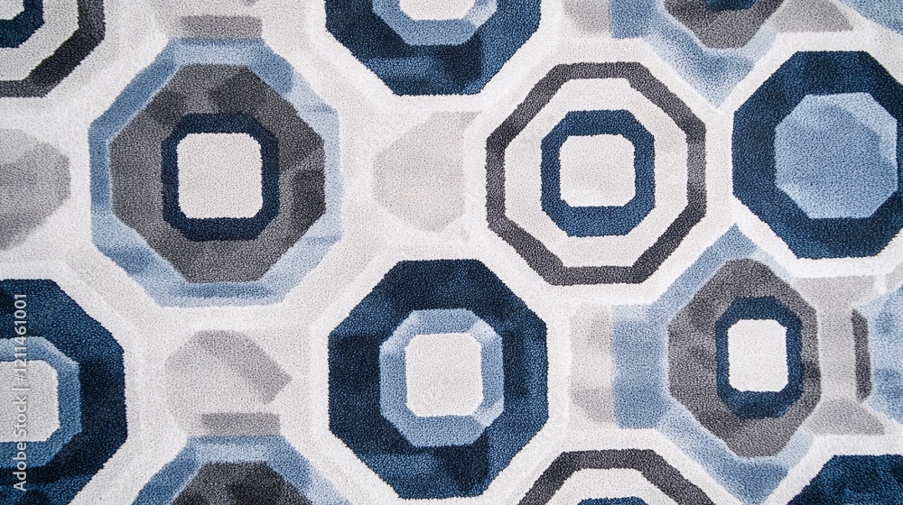 Poster an abstract pattern of interlocking hexagons in shades of gray and blue symbolizing innovation and t