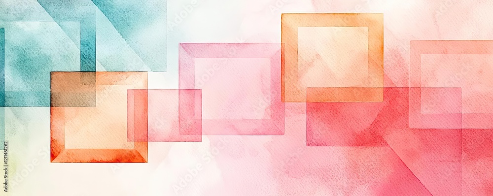 Poster square watercolor concept. abstract watercolor background with colorful overlapping squares and soft