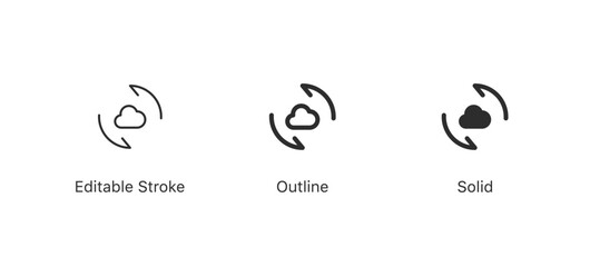 Obraz premium sync, refresh cloud icon set. backups or cloud computing icons with two arrows symbol in editable stroke, outline, and solid styles
