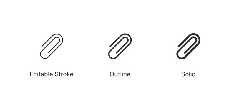 attach files icon paperclip symbol in editable stroke, outline, and solid styles. attachment or attaching file document or links vector icons