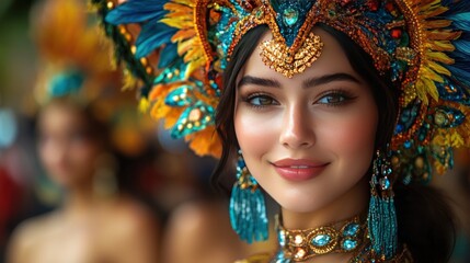 Brazilian Carnival Queen Portrait, Parade Blur