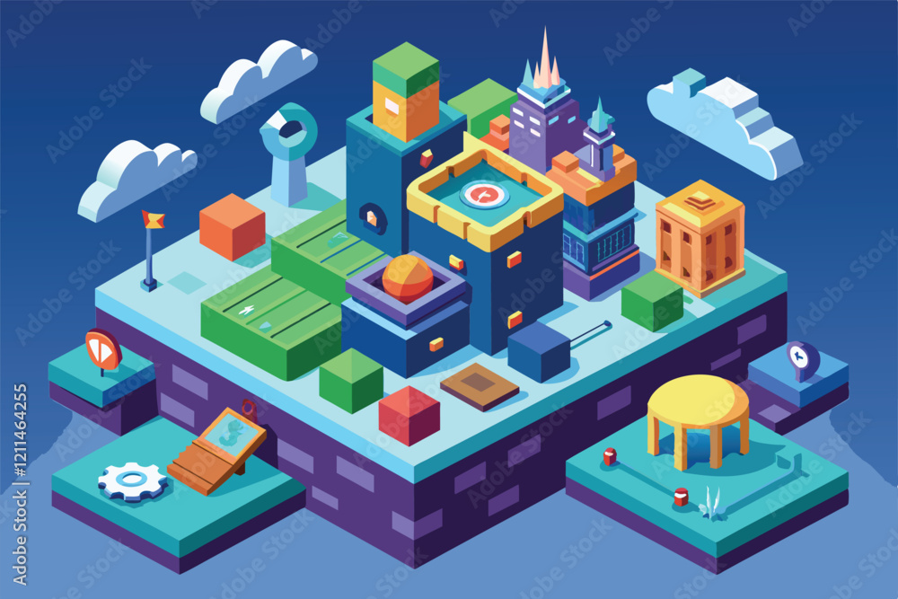 Poster this colorful visual depicts an interactive, customizable digital landscape designed for game analyt