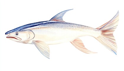 Obraz premium Detailed illustration of a fish showcasing its anatomy, swimming in a clear aquatic environment with subtle waves