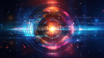 Obraz premium Futuristic digital interface glowing in dark space