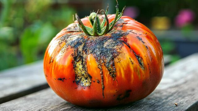 Rotten Tomato with Mold Growing on the Surface