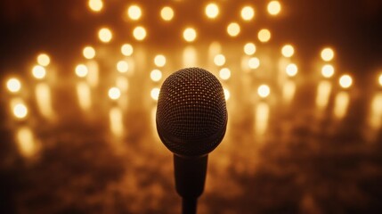Close-Up of Microphone in Front of Blurred Warm Light Background