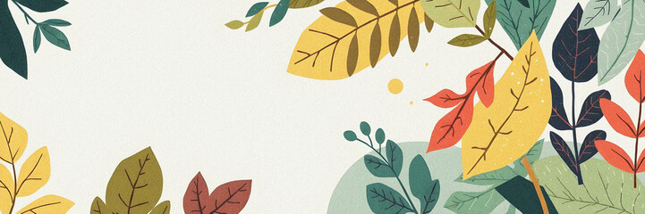 Flat style retro funky background of leaves with copyspace in center	