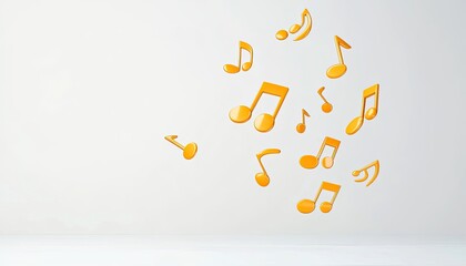 Vibrant orange musical notes floating against a clean white background, symbolizing creativity and joy