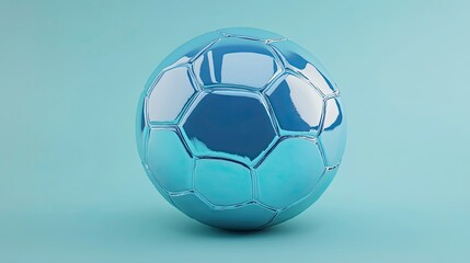 Fototapeta premium 3D soccer ball with defined seams, showcased on a sleek gradient background in shades of blue.