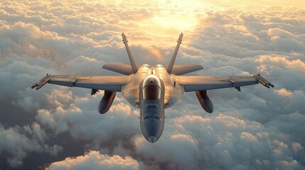 Supersonic Fighter Jet Soaring Above the Clouds at Sunset