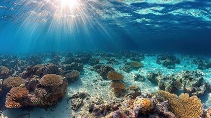 Sunbeams Illuminate Vibrant Underwater Coral Reef