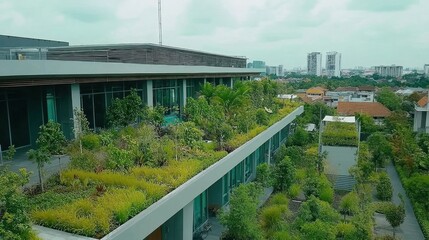 Rooftop Garden Cityscape Greenery Relaxation Building.