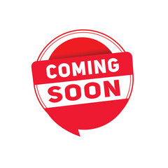 Coming soon banner vector element speech bubble Promotion badge for business. Design isolated white background.