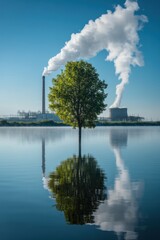Solitary Tree Reflecting Industrial Pollution