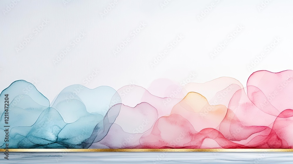 Poster soft watercolor idea. abstract colorful waves in soft hues creating a serene and modern background.