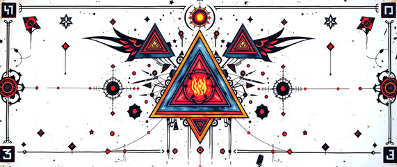 Painting with geometric shapes made with watercolor painting as abstract background.