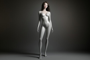 Naklejka premium Beautiful woman in a white latex suit posing on a gray background.