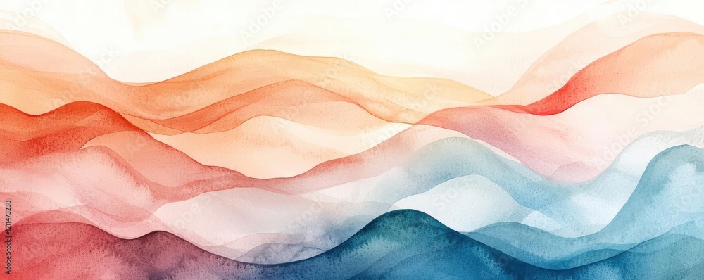 Poster soft watercolor idea. soft, flowing abstract waves in gentle colors creating a calming atmosphere.
