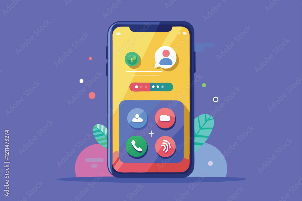 Poster vibrant smartphone call interface displaying contacts and interaction options with a modern glassmor