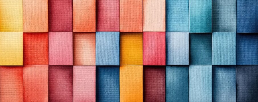 Square watercolor concept. A vibrant collection of colorful paper squares arranged in a geometric pattern.