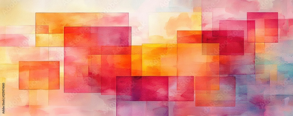 Poster square watercolor concept. vibrant abstract watercolor with blocks of color creating a beautiful vis