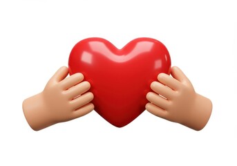 Fototapeta premium A 3D illustration of two hands gently holding a red heart symbolizing love, care or compassion