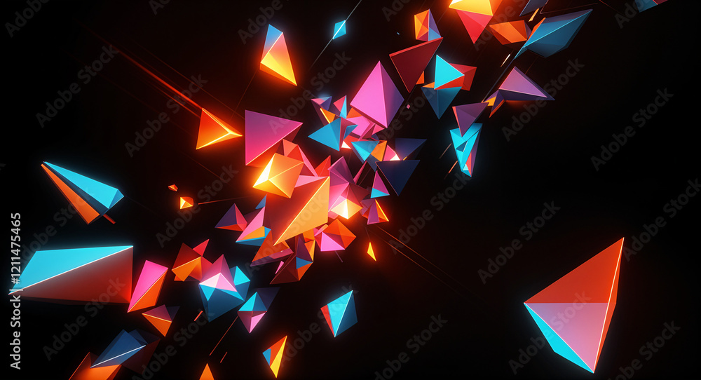 Poster colored triangular fragments on a dark background . generative ai