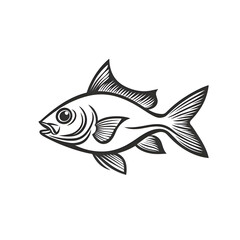 Fototapeta premium Black and White Vector Illustration of Cartoon Fish Swimming in Ocean Life