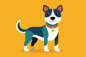 A cheerful dog stands proudly against a vibrant yellow background, conveying joy and playfulness Good doggy Customizable Flat Illustration