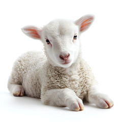Obraz premium Adorable Fluffy Lamb Resting in Meadow Peaceful Farmyard Setting