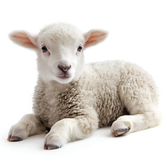 Fototapeta premium Adorable Baby Lamb Resting in Serene Farm Environment