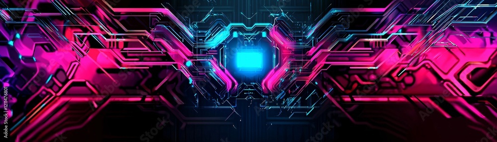 Poster information source access, interconnected circuits, glowing data nodes, vibrant transitions, cyberne