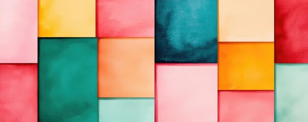 Square watercolor concept. Colorful abstract watercolor blocks arranged in a captivating pattern for creative design.