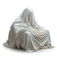 Naklejka premium Eerie Ghostly Figure Under White Sheet in Minimalistic Design