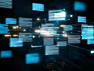 information source documentation, structured layouts, sleek lines, dynamic papers, high-definition 3D aesthetic, floating sheets of holographic data, bright and professional tones