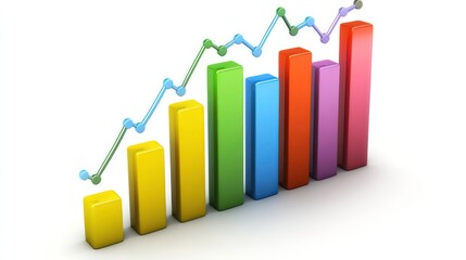 Colorful 3D bar graph showing upward trend, growth, and success.