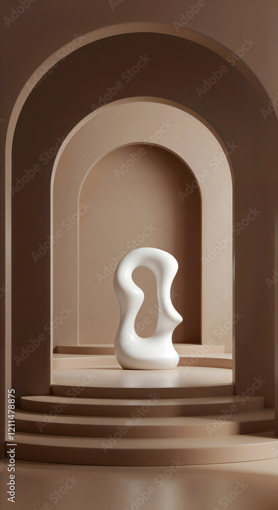 Poster abstract gallery background with geometric shapes with volumetric abstract figure in center in color