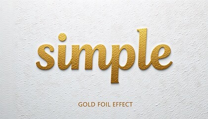 High-resolution image of the word simple in gold foil effect on a white cracked textured background, ideal for design projects.
