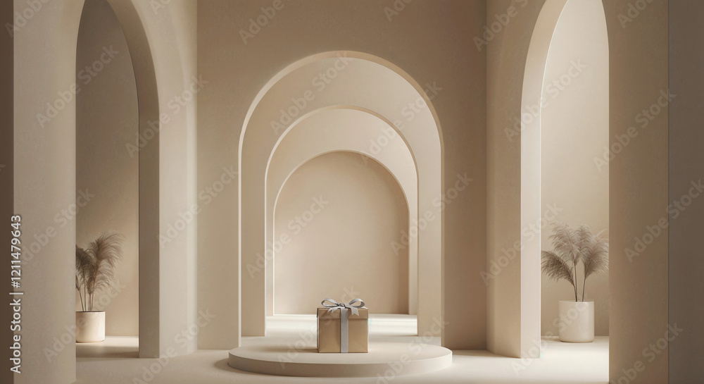 Poster abstract gallery background with geometric shapes with space for product presentation in color of th