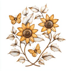 Vibrant Sunflowers and Butterflies in Elegant Floral Design