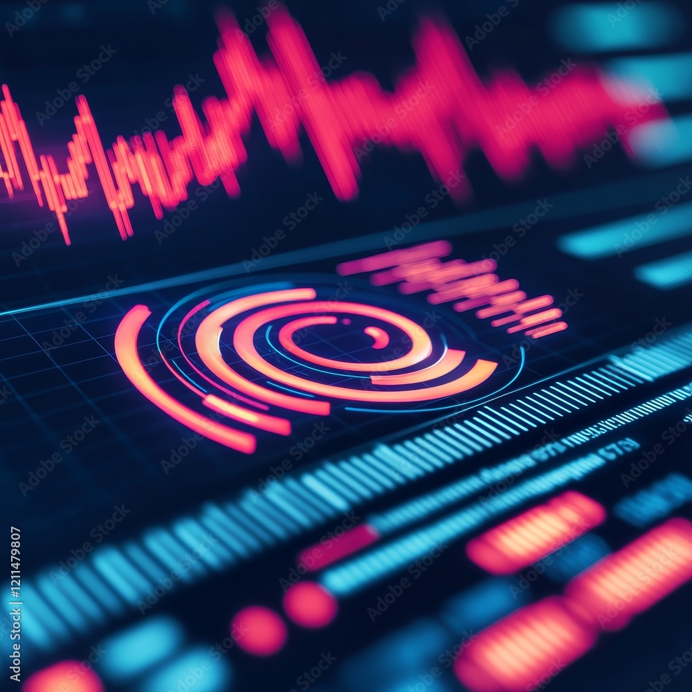 Aufkleber economic uncertainty management. abstract digital waveform with circular patterns and vibrant colors