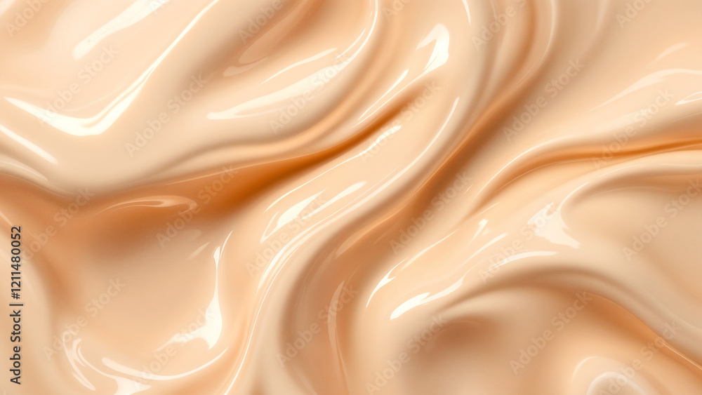 Poster abstract background with liquid cream in color of the year mocha mousse . generative ai