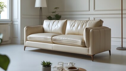Luxurious Cream Sofa in a Minimalist Room, Exuding Elegance and Sophistication