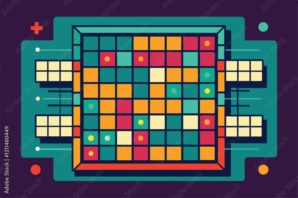 Aufkleber colorful grid design with customizable squares and dynamic shapes for various artistic uses and digi