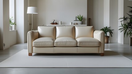 Sophisticated Cream Sofa Bringing a Touch of Warmth and Luxury to a Modern Minimalist Room