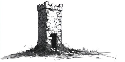 A weathered stone tower stands amidst overgrown grasses