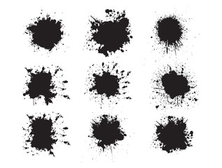 Grunge circle brush stroke with splashes, Graffiti spray pain, Black paint splatters