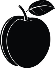Silhouette of a Plum Fruit with Leaf, Simple Design
