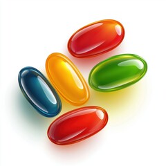 Vibrant Colorful Gel Capsules Arranged on a White Background
